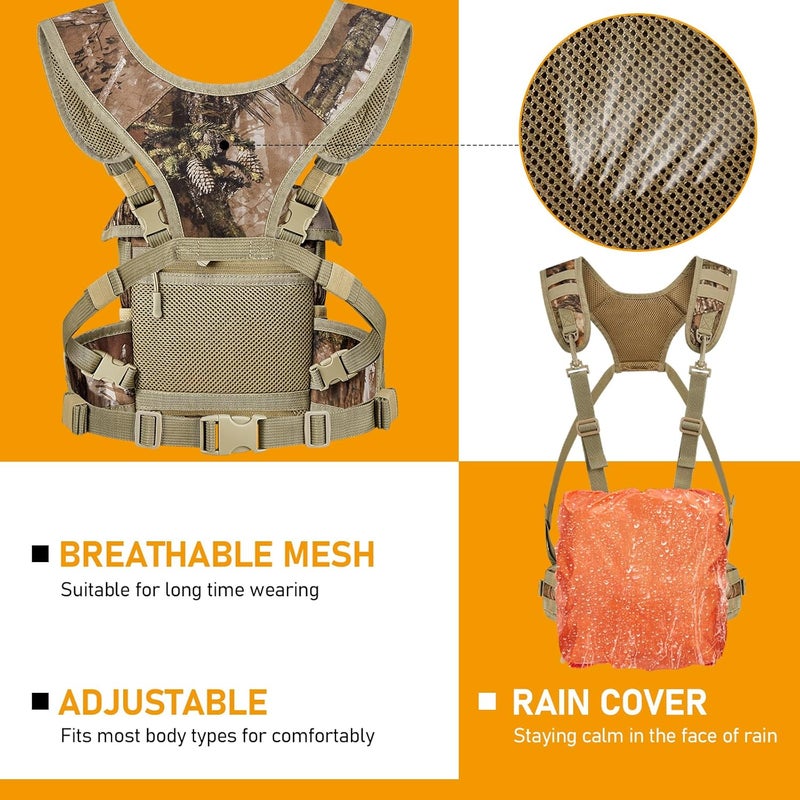 NEW VIEW CamoSltealth Binocular Harness Chest Pack, Silent Bino Case with Detachable Range Finder Pocket and Rain Cover, Fit 10x42 Binoculars - Image 5